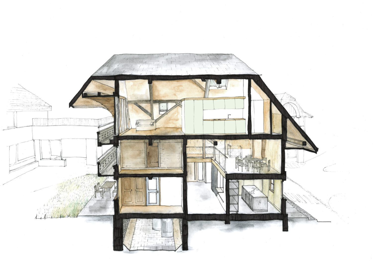 Schnitt Kueche gruen heller