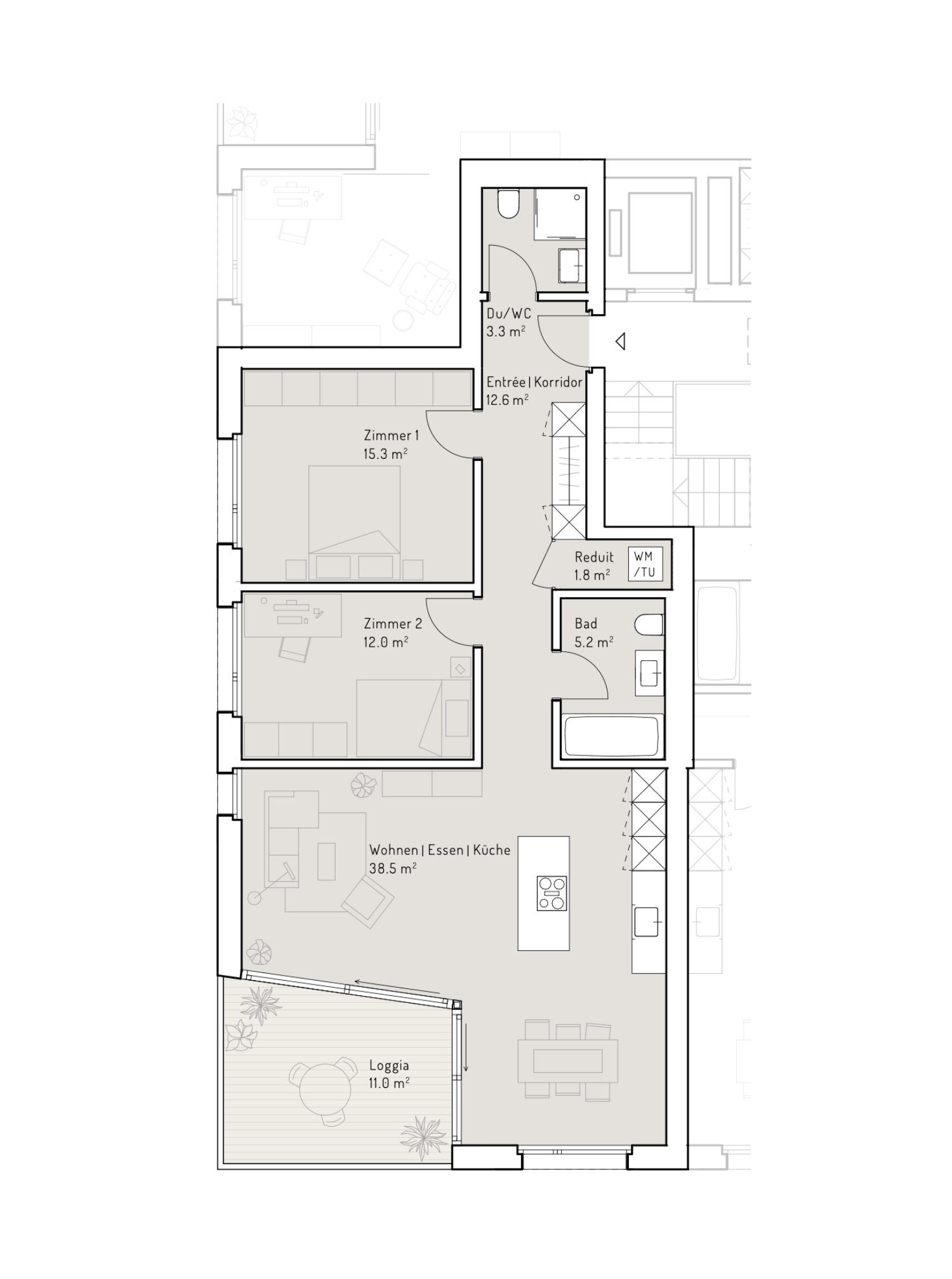 3 1/2 Zimmer Wohnung Schmal