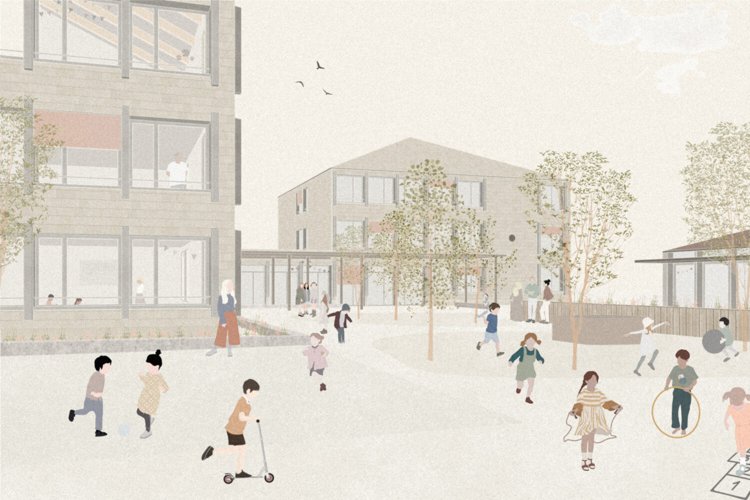 Sanierung und Erweiterung Schulanlage Kandermatte le poeme de langle droit Visualisierung