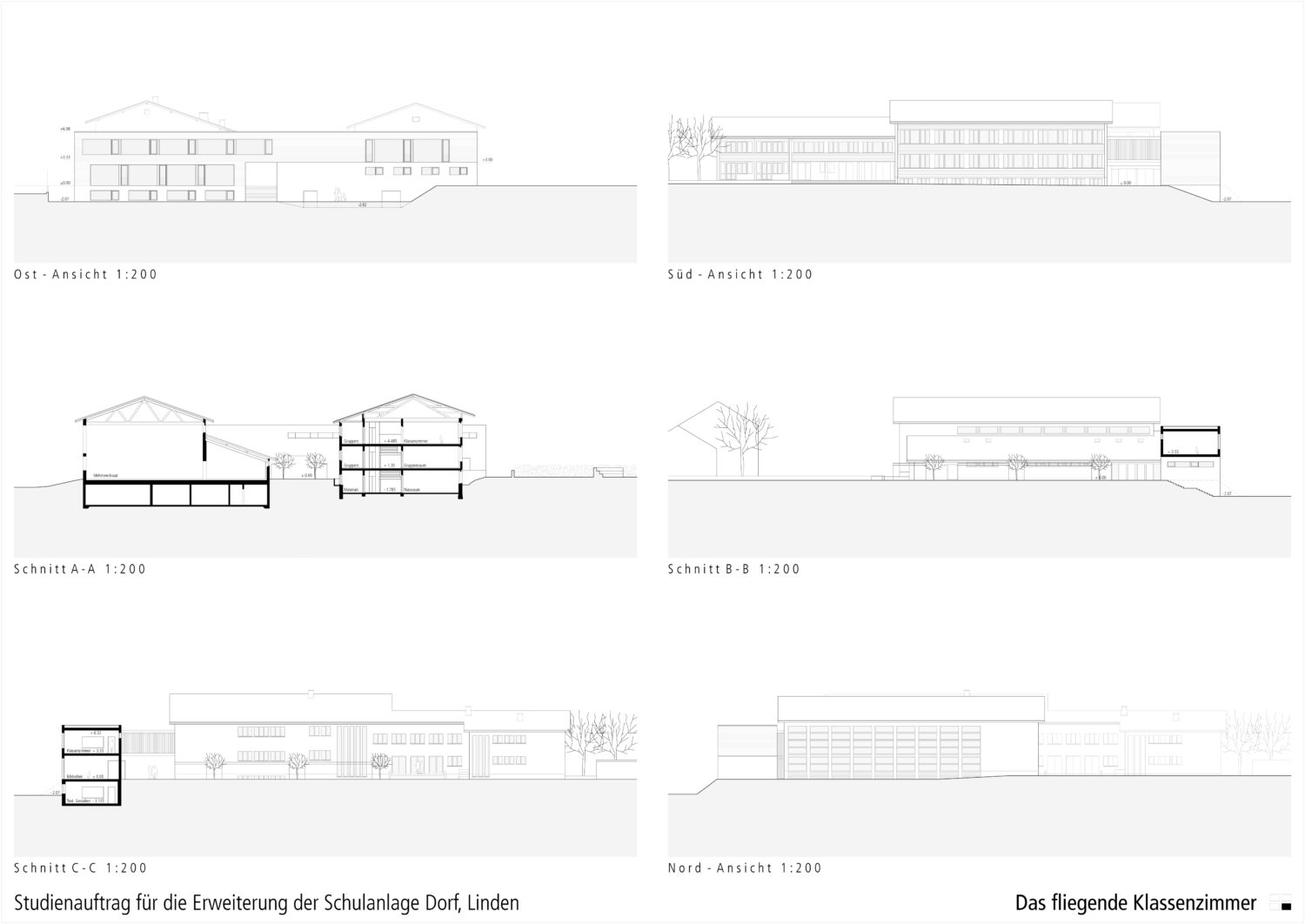 Schulhaus linden 4 Blatt Fassaden Schnitt